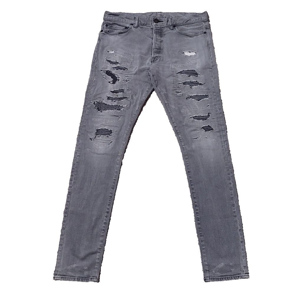 John Elliott Skinny Jeans Mens 32x32 Gray Stretch Distressed Button Fly Japanese